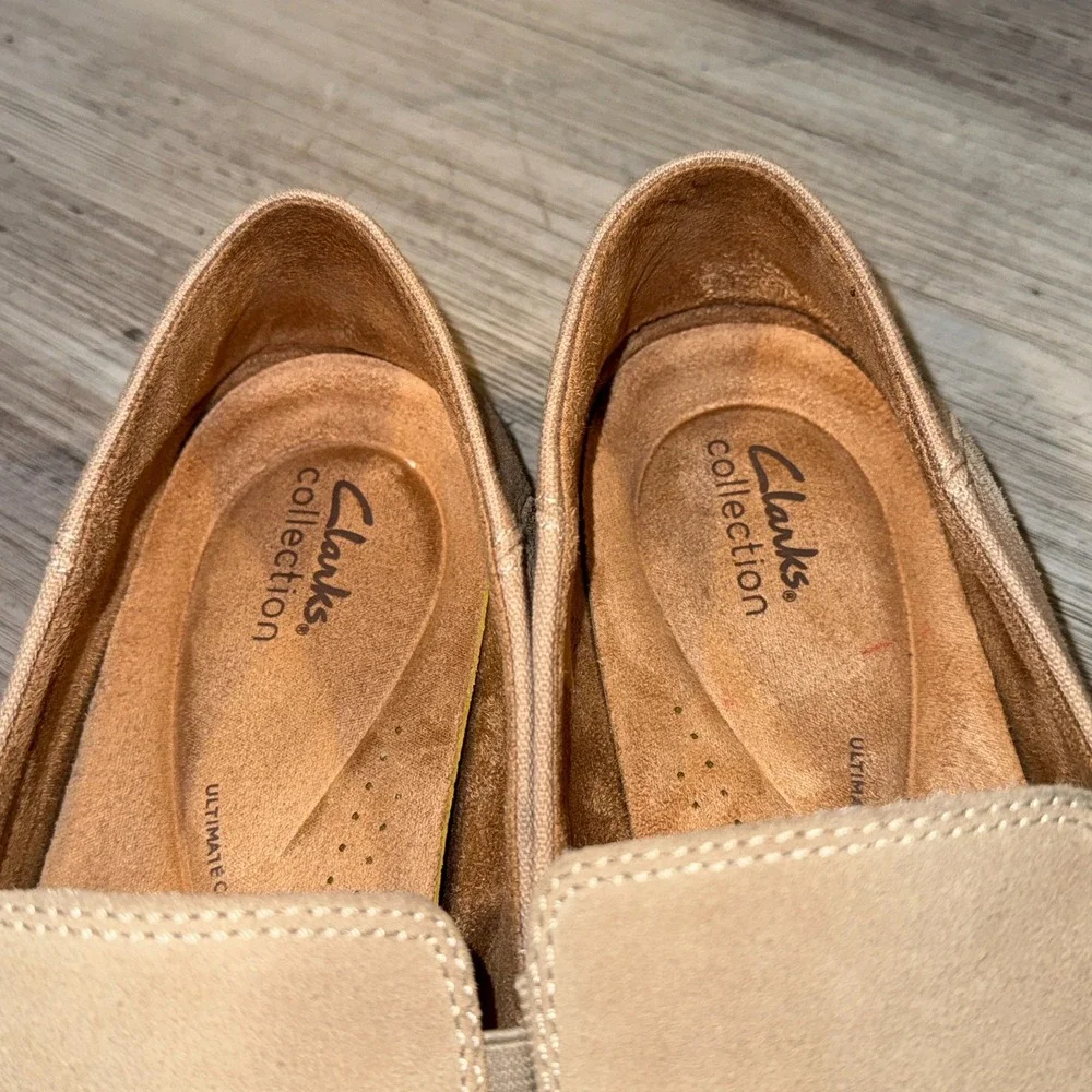 Clarks EARTH ORIGINS Women's Premium Suede Loafers Slip Ons ERICA Wheat